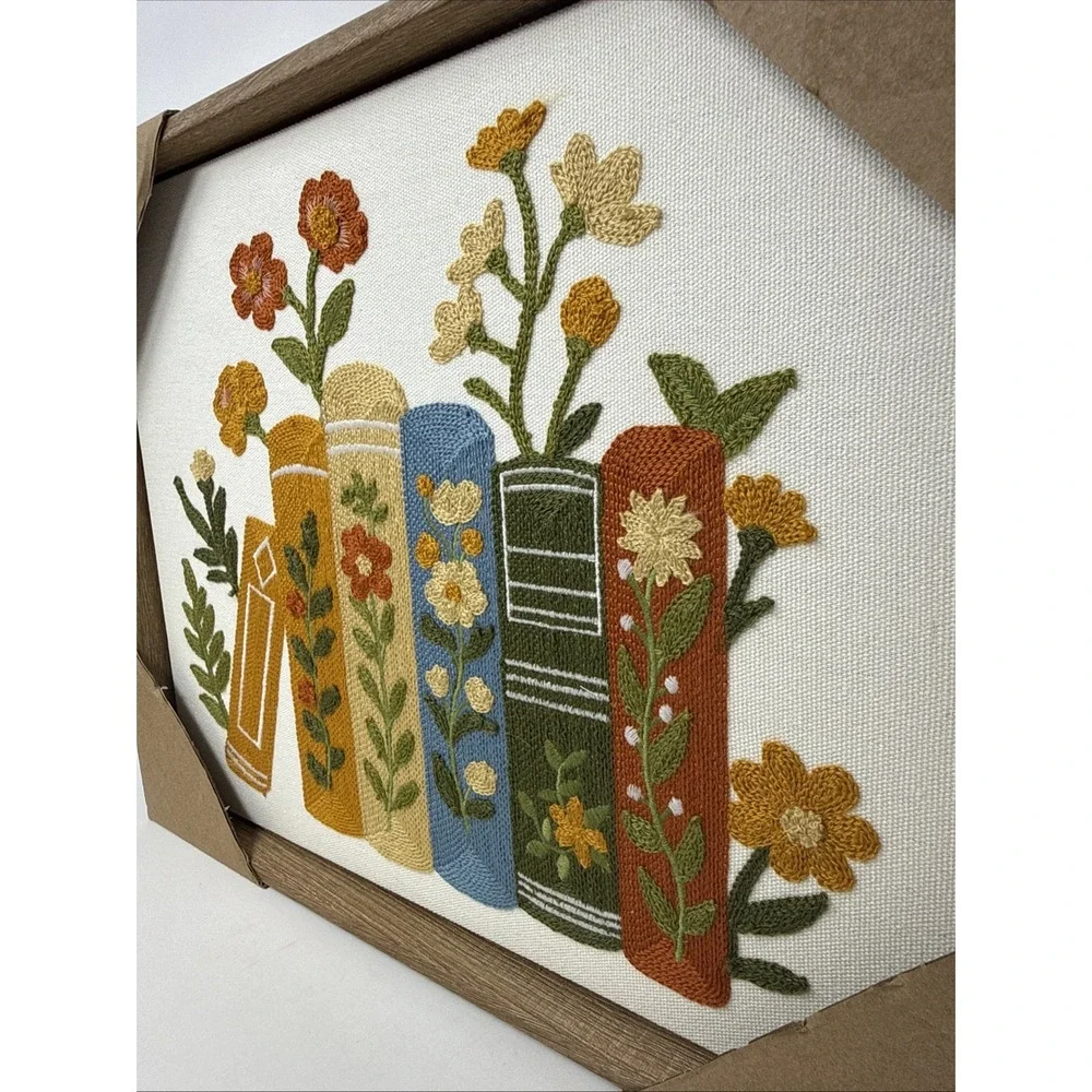 New BP Home Textile Embroidered Woven Wall Art Flowers & Books Decor 15